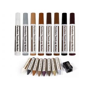 Kit de 17 pi&egrave;ces pour la r&eacute;paration de meubles en bois : marqueurs et b&acirc;tonnets de cire avec taille-crayon - Neuf