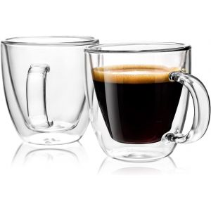 Mevronisshop-Tasses &Agrave; Caf&eacute; En Verre &Agrave; Double Paroi De 150 Ml, Lot De 2 Tasses Isothermes Avec Poign&eacute;es, Tazas De Cafe Con Estilo - Neuf