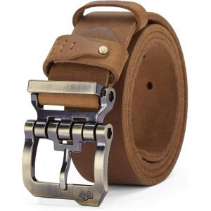 Ceinture Pour Homme¿Ceinture En Cuir Avec Épingle Anti-Rayures,Idéale Pour Les Jeans,Cowboy Et Vêtements De Travail,Ceintures Décontractées À Boucle En Alliage,W71792-2zm-Marron, - Neuf