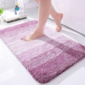 KAL-Tapis De Salle De Bain Doux, 40 X 60 Cm, Antidérapant, Lavable, Moelleux À Poils Longs, En Microfibre Absorbante, Violet - Neuf