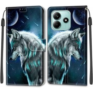 Kal-Coque Pour Xiaomi Redmi Note 14 5g, Fermeture Magnétique Pochette Protection Etui Housse Avec Fentes Pour Cartes Pu Étui Compatible Xiaomi Redmi Note 14 5g Loup - Neuf