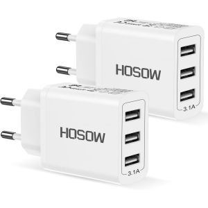 ERYI-Chargeur USB Multiple 2Pack, Prise USB Multiple 3-Port 15W/3.1A Chargeur Adaptateur Secteur Rapide Telephone pour iPhone 16/[633] - Neuf