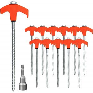 Eryi-Sardines Pour Tente, 12 Pcs Piquets De Tente, 1 Douille Hexagonale, Métal Sardines Camping, Piquet En Acier Avec Filetage, Résistants Pour Camping, Randonnée Et Plage (Orange) - Neuf