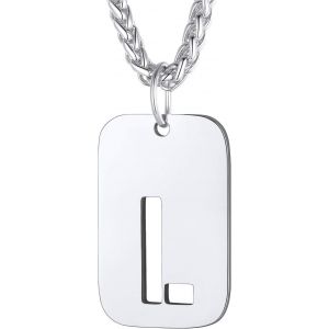 Trahoo-Collier Plaque Initiale En Acier Inoxydable Pour Homme, Chaîne Pendentif Dog Tag Avec L'alphabet Creux - Neuf