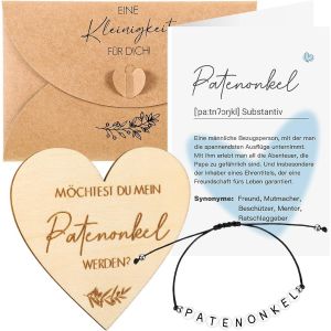 Cadeau Pour Parrain M&ouml;chtest Du Meine Patenonkel Werden Contenir Bracelet Avec Alphabet Patenonkel Panneau En Bois En Forme De Coeur Carte De D&eacute;finition De Parrain Et Enveloppes Pour Ami - Neuf