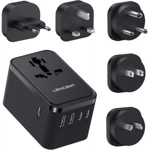 JEXNOVASHOP-Adaptateur de Voyage Universel 30 W avec 3 Ports USB C et 2 USB A, Adaptateur de Prise International pour &Eacute;tats-Unis, Angleterre, Japon, Maldives, Sri Lanka, Australie (Type A/C/D/G/I) - Neuf