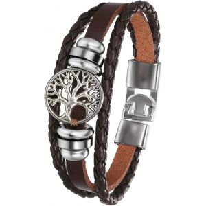 Trahoo-Bracelet Manchette Multi-Rangs Tressé En Cuir Pour Homme Femme Chaîne De Main Couleur Marron/Noir Avec Arbre De Vie En Alliage Style Rétro Ethnique - Neuf