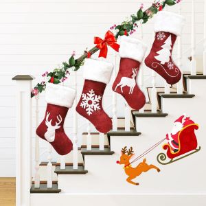 Pack de No&euml;l, des Bas, 46cm de Haut Rouge souliers de No&euml;l avec des Rennes et en Peluche Fausse Fourrure Suspendu Bas pour la Maison de No&euml;l, D&eacute;coration de Partie - Neuf
