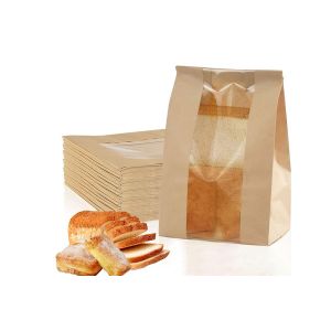 50 Sacs &Agrave; Pain En Papier Kraft Avec Fen&ecirc;tre Et Fermeture M&eacute;tallique Pour La Conservation En Boulangerie - Neuf