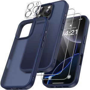 4 En 1 Coque Pour Iphone 16 Pro Max Avec 2 Verre Tremp&eacute; Et 1 Cam&eacute;ra Protecteur, [Coussin D'Air Int&eacute;gr&eacute;] Antichoc Antirayures Protection Housse Pour Iphone 16 Pro Max 6.9"", Bleu Fonc&eacute; - Neuf