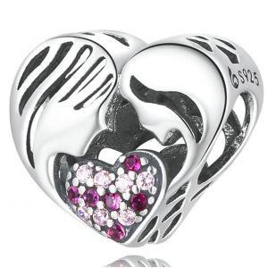 Charme Best-Shop Pendentif Argent 925 Femme M&egrave;re Et Fille Silhouette Coeur D'amour Bead Compatibles Marque Bracelets Et Colliers - Neuf