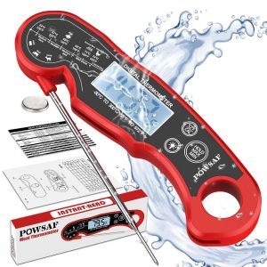 Kal-Thermomètre Cuisine, Thermomètre De Cuisson Numérique, Thermomètre Culinaire, Avec Sonde Pliable Longue Et Écran Lcd, Pour Cuisine, Barbecue, Four Et Grill, Rouge - Neuf