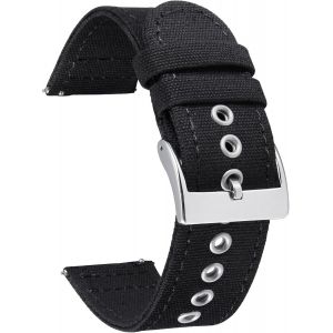 Bracelets De Montre En Toile À Dégagement Rapide Bracelet Pour Montre En Tissu 18mm 20mm 22mm 24mm Remplacement Bracelets Montres Canvas Pour Homme Et Femme Avec Boucle Argent/Noir.[U2083] - Neuf