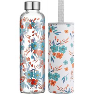 Gourde En Verre 500ml Bouteille Verre Avec Housse En Néoprène,Artistique Bouteille D'eau En Verre Borosilicate,Étanche, ,Sans Bpa.[B776] - Neuf