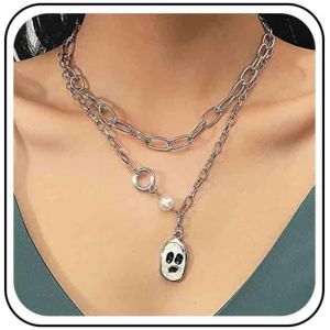 Kal-Collier Pendentif Fant&ocirc;me Vintage Collier Cr&acirc;ne Fant&ocirc;me Collier Ras Du Cou Fant&ocirc;me Argent Collier Collier Fant&ocirc;me Dr&ocirc;le Collier Halloween Bijoux Pour Femmes Et Filles (Style 1) - Neuf