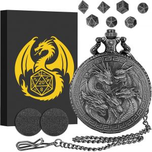 Eryi-Mini Dnd Lot De Dés, Steampunk Cinq Têtes De Dragon Coquille De Montre De Poche, 7 Pièces Dés D&d En Métal Polyédrique, Cadeaux D&d Avec Cadeau, Accessoires De Jeux De Société De Rôle, Argent Fo - Neuf