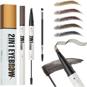 KALANKA-Crayon &agrave; sourcils liquide 2 en 1, 3D Crayon &agrave; sourcils Microblading et gel pour sourcils avec embout &agrave; 4 fourches, Crayon Sourcil Waterproof,pour sourcils maquillage Naturel (04# Noir Brun) - Neuf