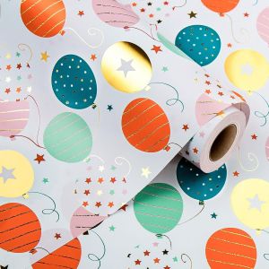 Rouleau De Papier Cadeau D'anniversaire - Ballon Coloré Doré Métallisé Pour Douche, Fête, Célébration - 43 Cm X 10 M - Neuf