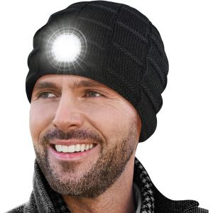 Cadeau Homme Bonnet Avec Lumière - Idee Cadeau Homme Original Led Bonnet Connecte Cadeau Homme Noel Randonnée Accessoires Gadget Homme Camping Cadeau De Noel Pour Homme/Femme, Noir, Taille Unique - Neuf