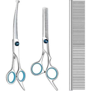 Ensemble De Ciseaux De Toilettage Haut De Gamme Pour Animaux De Compagnie Avec Pointes Rondes De S&eacute;curit&eacute; &iquest; Ciseaux Courb&eacute;s, Effil&eacute;s Et Droits Pour Chiens Et Chats &iquest; Conception Ergonomique Et Silencieuse - Neuf