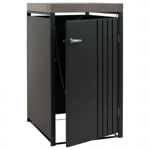 Cache-Poubelle Abri Pour 1 Bac &Agrave; D&eacute;chets Avec Bac &Agrave; Plantes 125x68x84 Cm En M&eacute;tal Anthracite 04_0009340 - Neuf