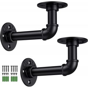 Supports d'étagère murale rétro, 2 supports tubulaires industriels vintage avec vis 15 x 8,5 cm pour bibliothèque, meubles suspendus, étagère murale flottante - Noir - Neuf