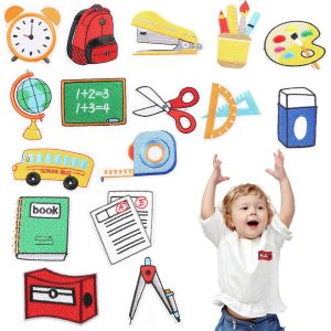 Eryi-Lot De 16 Patch Thermocollant Pour La Rentrée Scolaire, Thermocollants Colorés Sur Le Thème De L'école Livre Globe Bus École Repasser Sur Les Patchs Pour Vêtements Bricolage Artisanat - Neuf