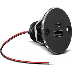 JGD-Prise USB 12V Chargeur Camping-Car, Tout en Aluminium Double Port Prise USB-C 24W PD3.0 et QC3.0 pour Bateau Marine Camion Caravane V&eacute;hicule (Plus Grand 1) - Neuf