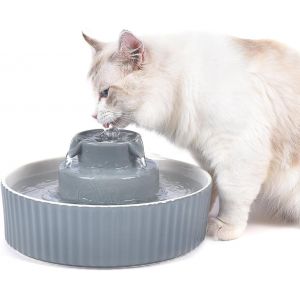 360 Fontaine &Agrave; Eau En C&eacute;ramique Pour Chat Et Chien, 2.1l Avec Filtre De Rechange Et Mousse Pompe Intelligente (Gris) - Neuf
