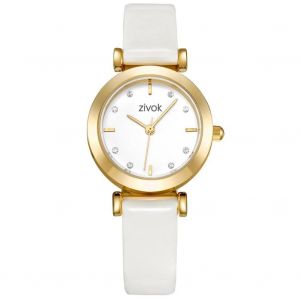 Zivok Femmes Mode Strass Pu Pochoir Sangle Analogique Quartz Montre-Bracelet (Or + Blanc + Beige Pu) - Neuf