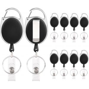 KAL-Porte Clef Retractable, 10 Pièces Porte Badge Retractable Avec Porte Carte, Porte Clef Extensible Pour Clés, Cartes D'Identité, Sifflets (60Cm Cordon En Nylon) - Neuf
