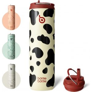 Gjfty-Bottle Bottle Bouteille D'eau Isotherme Avec Couvercle À Paille Et Poignée, En Acier Inoxydable À Double Paroi Sous Vide, Anti-Fuite, Sans Bpa, Pour Sport, Voyage - Motif De Vache, 710 Ml - Neuf