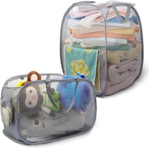 Lot de 2 Paniers à Linge Pliables, Panier à Linge Pop-Up 36x36x58 cm, Corbeille à Linge en Maille Respirante avec Poignées pour Chambre d'Enfant, Voyage et Buanderie (Noir) - Neuf