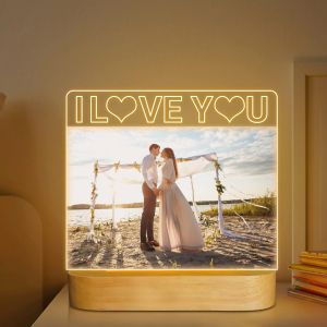 Cadre Photo Lumineux En Acrylique Avec Veilleuse « I Love You » - Idéal Pour Amoureux, Couple, Épouse, Fille, Amie, Saint-Valentin, Anniversaire, Mariage - Neuf