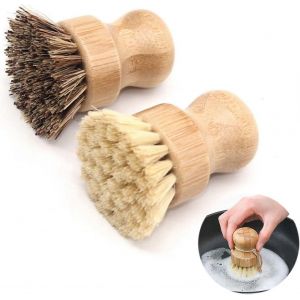 Brosse &agrave; vaisselle en bambou, brosse &agrave; vaisselle en bois, brosse &agrave; casseroles &agrave; poils, brosse &agrave; champignons, brosse &agrave; l&eacute;gumes, brosse &agrave; po&ecirc;les, brosse &agrave; &eacute;vier, brosse &agrave; r&eacute;curer ronde, brosses de nettoyage pour K - Neuf