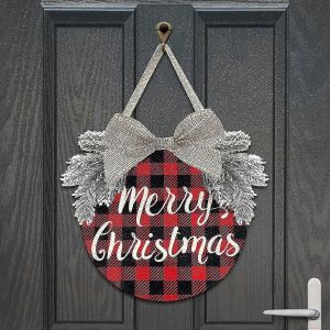 Couronne De No&euml;l - Buffalo Plaid D&eacute;corations De No&euml;l - Hiver Couronnes Joyeux No&euml;l Signe Pour Les Vacances, Rustique, Ferme La Porte Avant Du Mur Du Porche De La Fen&ecirc;tre Outs - Neuf