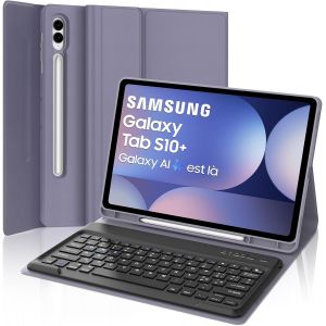 Clavier pour Samsung Galaxy Tab S10 Plus, Galaxy Tab S9/S9FE Plus Clavier 12.4"" 2024, Coque Clavier Bluetooth Italien Amovible pour Samsung S10+/S9+/S9 FE+ 12.4 Pouces 2024/2023, Violet Lavande - Neuf