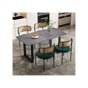 Ensemble de salle &agrave; manger, 5 pi&egrave;ces, comprenant 4 chaises en velours et 1 table rectangulaire, gris + vert + noir - Neuf