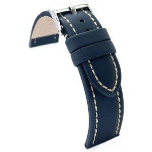 Kal-Bracelet Cuir De Veau Huilé Avec Couture Blanche U2013 Style Sportif U2013 Pour Montre Robuste U2013 Tailles 18mm 20mm 22mm 24mm 26mm U2013 Noir, Marron, Bleu Ou Rouge 377 - Neuf