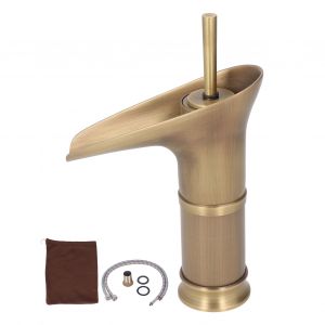 HJLIAN Robinet de lavabo de style europeen antique, robinet de cuisine rotatif en laiton pour eau froide et chaude - Neuf