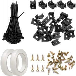 Checarzhn--No1-Lot De 100 Bases Noires Pour Serre-Câbles Et Mini Attaches De Câble En Nylon De 10 Cm Avec 2 Rubans Adhésifs Double Face Et 100 Vis, Kit De Rangement De Câbles Pour La Gestion Des Câbl - Neuf