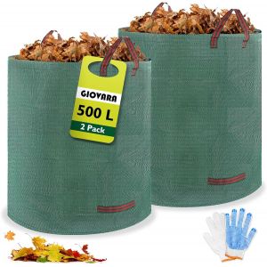 CHECARZHN--NO1-Lot De 2 Sacs De Jardin Robustes De 500 L Réutilisables Avec Poignées, Sacs À Déchets De Jardin Extra Solides Pour Feuilles, Herbe, Débris, Sacs Poubelle D'Extérieur Durables Pour La M - Neuf