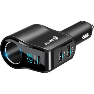 Cmjaagur-Adaptateur Allume-Cigare 4 En 1 120 W, Répartiteur Pd20w Type C, Chargeur De Voiture Avec Voltmètre Numérique Led, Charge Rapide 12 V/24 V, Adaptateur Usb[M1177] - Neuf