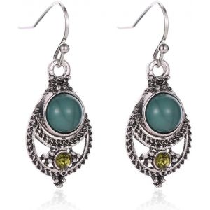 Kal-Boh&egrave;me Turquoise Tribal Boucles D'oreilles Mill&eacute;sime Strass Drop Dangle Boucles D'oreilles Creux Sculpt&eacute; Fleur Boucles D'oreilles Argent Hypoallerg&eacute;nique Boucles D'oreilles Bijoux - Neuf