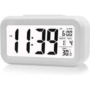 &reg; Cr&eacute;atif R&eacute;veil Matin Snooze reveille Horloge Alarme Clock &Eacute;cran r&eacute;tro&eacute;clair&eacute; LED Affichage num&eacute;rique de avec la fonction de spectacle de Date de Calendrier, Temp&eacute;rature, Temps, Voyants Intelligents(Blanc) - Neuf