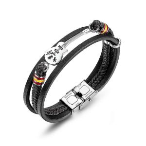 Mens Guitar Bracelet Tress&eacute; Muti-Couche En Cuir Bracelet En Acier Inoxydable Bracelets D'amant De Musique Pour Lui - Neuf