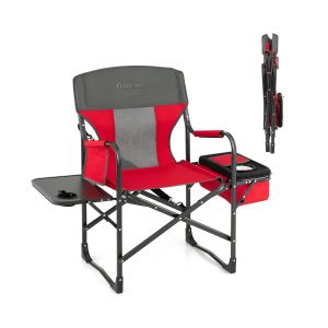 Chaise De Camping Pliante Robuste 113 X 56 X 98 Cm Avec Table Lat&eacute;rale Et Sac De Rangement En M&eacute;tal Rouge Helloshop26 20_0011142 - Neuf