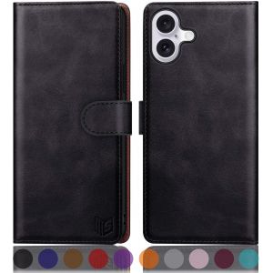 JGD-Etui Coque pour iPhone 16 Plus 6.7" [RFID Blocage] [Magn&eacute;tique Protection] Fentes pour Cartes Protection Etui Housse Premium en Cuir PU pour Apple 16 Plus Portefeuille Le Noir - Neuf