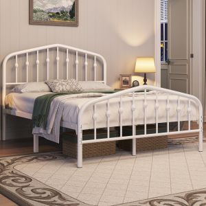 SUBZONAL-Cadre de Lit en M&eacute;tal avec T&ecirc;te de Lit D&eacute;co Effet Couronne 140x200cm Lit Moderne avec Sommier &agrave; Lattes Blanc - Neuf