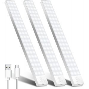 32cm Lampe De Placard Detecteur De Mouvement Lot De 3, 5000k 1500mah Lampe Led Detecteur De Mouvement Veilleuse Réglette Led Rechargeable Eclairage Led Pour Escalier, Couloir, Cuisines, Armoire - Neuf